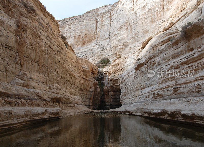 瀑布和游泳池在Ein Avdat峡谷
